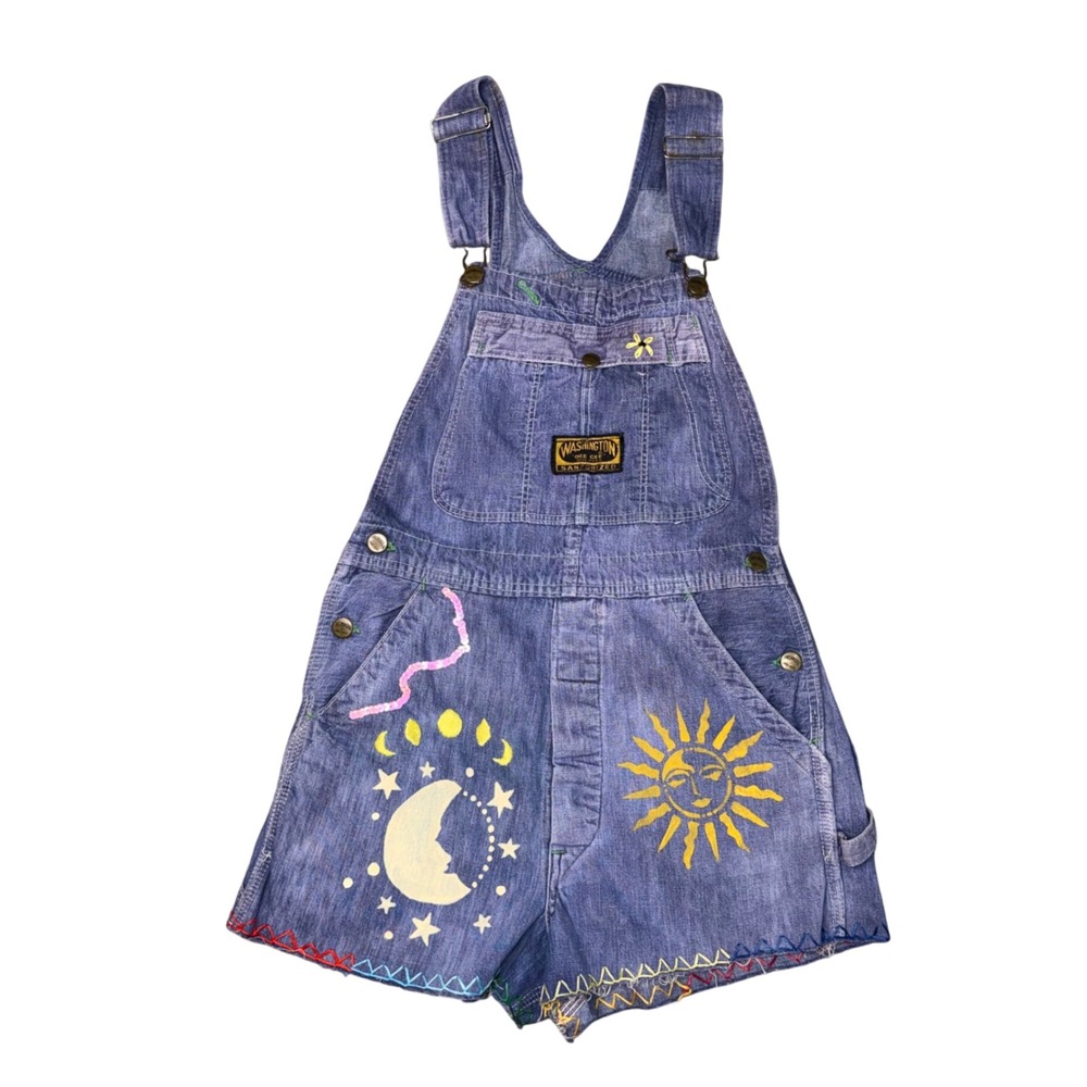 Washington Dee Cee Shortalls Womens S Blue Good Vintage Celestial Sun Moon Boho
